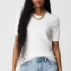 J.Crew Factory Short-Sleeve Cotton Crewneck Sweater Ivory XL New with Flaw